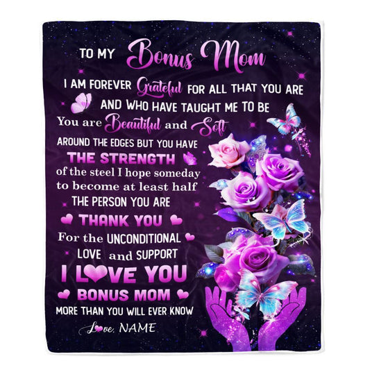 Personalized To My Bonus Mom Blanket From Daughter Thank You For Love Butterfly, Mother's Day Blanket, Mothers Day Birthday Gifts For Mom