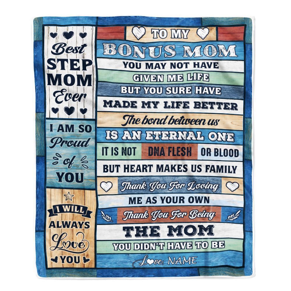 Personalized To My Bonus Mom Blanket From Step Daughter Son Wood Best Gifts For Great, Mother's Day Blanket, Mothers Day Birthday Gifts For Mom