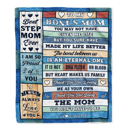 Personalized To My Bonus Mom Blanket From Step Daughter Son Wood Best Gifts For Great, Mother's Day Blanket, Mothers Day Birthday Gifts For Mom