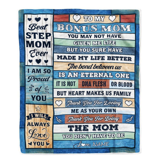 Personalized To My Bonus Mom Blanket From Step Daughter Son Wood Best Gifts For Great, Mother's Day Blanket, Mothers Day Birthday Gifts For Mom