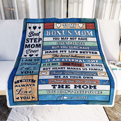 Personalized To My Bonus Mom Blanket From Step Daughter Son Wood Best Gifts For Great, Mother's Day Blanket, Mothers Day Birthday Gifts For Mom