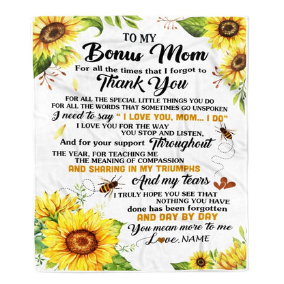 Personalized To My Bonus Mom Blanket From Step Daughter Sunflower Thank You I Love You, Mother's Day Blanket, Mothers Day Birthday Gifts For Mom