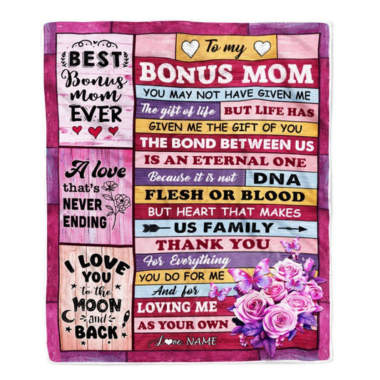 Personalized To My Bonus Mom Blanket From Stepdaughter Stepson Wood Thank You For Everything Step, Mother's Day Blanket, Mothers Day Birthday