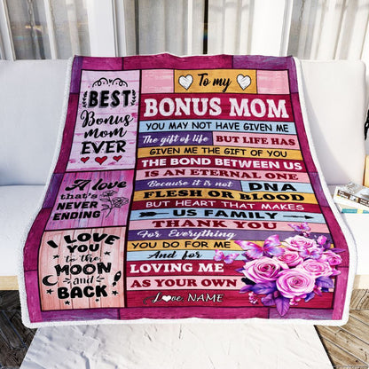 Personalized To My Bonus Mom Blanket From Stepdaughter Stepson Wood Thank You For Everything Step, Mother's Day Blanket, Mothers Day Birthday