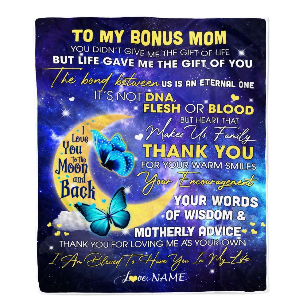 Personalized To My Bonus Mom Blanket from Daughter In Law Thank You For Loving Me Butterfly, Mother's Day Blanket, Mothers Day Birthday Gifts For Mom