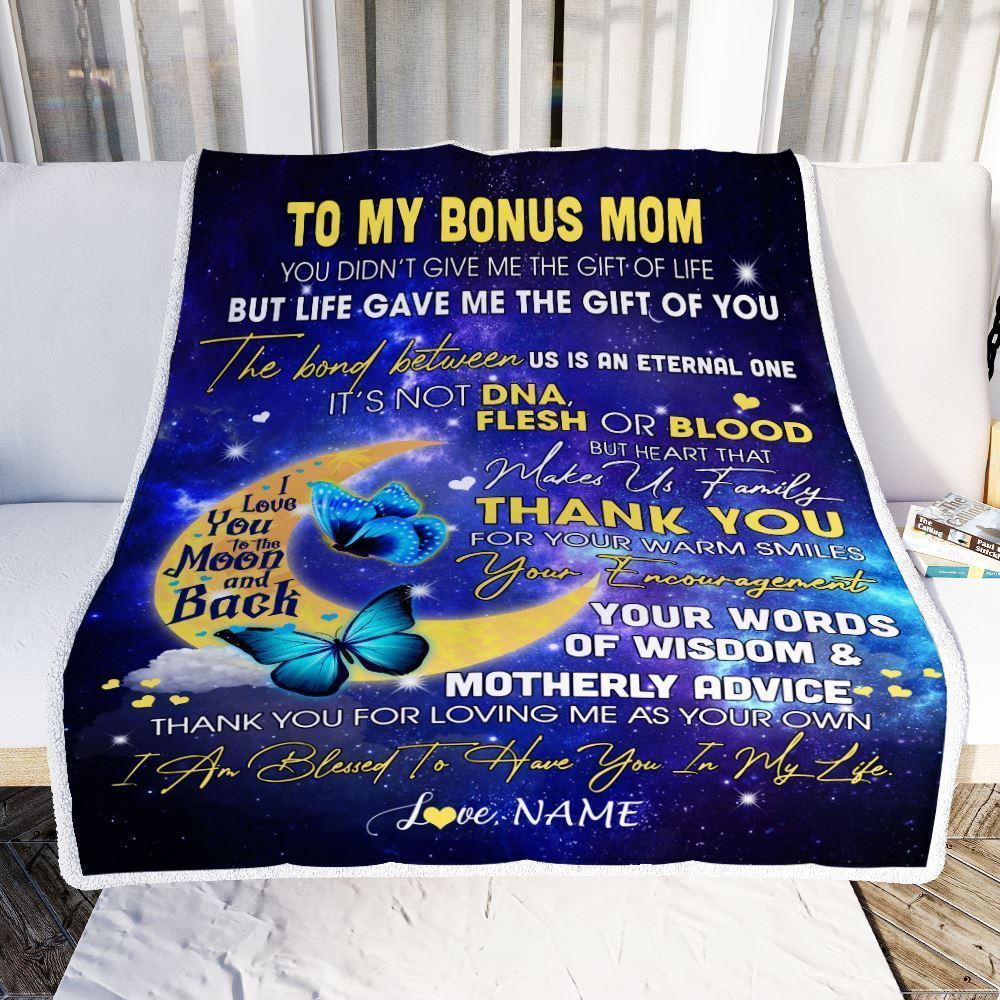 Personalized To My Bonus Mom Blanket from Daughter In Law Thank You For Loving Me Butterfly, Mother's Day Blanket, Mothers Day Birthday Gifts For Mom