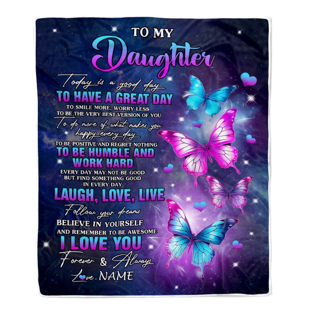 Personalized To My Daughter Butterfly Blanket From Mom Mother Every Day Laugh Love Live Blanket, Mother's Day Blanket, Presents For Her