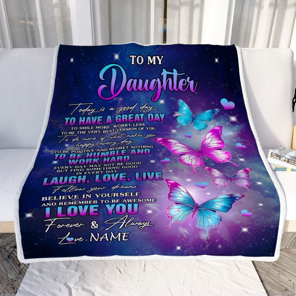 Personalized To My Daughter Butterfly Blanket From Mom Mother Every Day Laugh Love Live Blanket, Mother's Day Blanket, Presents For Her