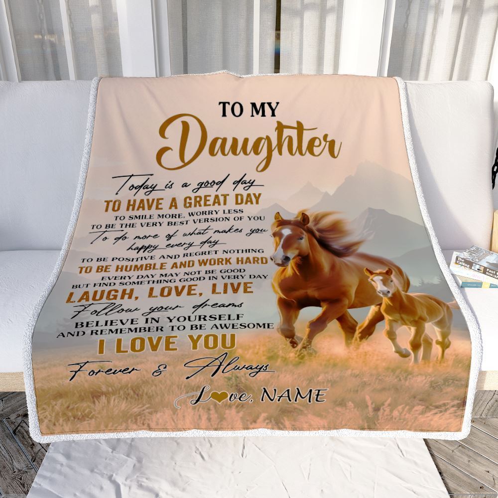 Personalized To My Daughter Horse Blanket From Mom Dad Mother Every Day Laugh Love Live Blanket, Mother's Day Blanket, Presents For Her