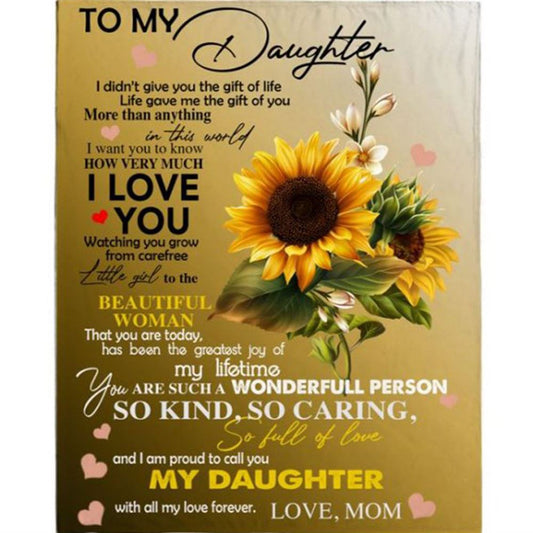 Personalized To My Daughter I Love You A Wonderful Person Kind Caring Sunflower Gift From Mom Fleece Blanket, Mother's Day Blanket