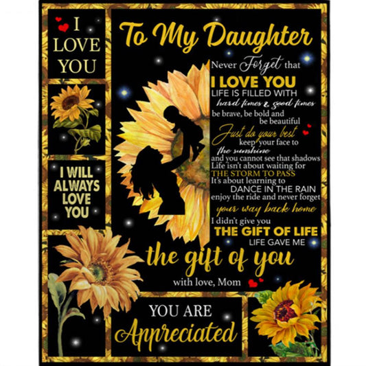 Personalized To My Daughter I Love You Be Brave Bold Beautiful Appreciated Sunflower Funny Gift From Mom Mother Black Blanket, Mother's Day Blanket
