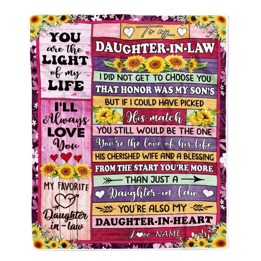 Personalized To My Daughter In Law Blanket From Mother In Law Sunflower My Favorite Daughter In Law Blanket, Mother's Day Blanket, Presents For Her