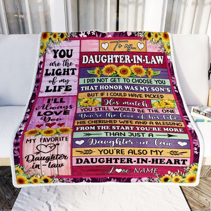 Personalized To My Daughter In Law Blanket From Mother In Law Sunflower My Favorite Daughter In Law Blanket, Mother's Day Blanket, Presents For Her