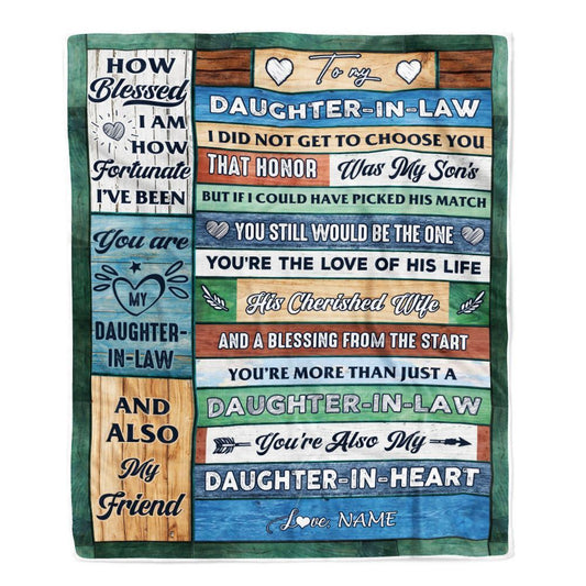 Personalized To My Daughter In Law Blanket From Mother In Law Wood You're Also My Daughter In Heart Blanket, Mother's Day Blanket, Presents For Her