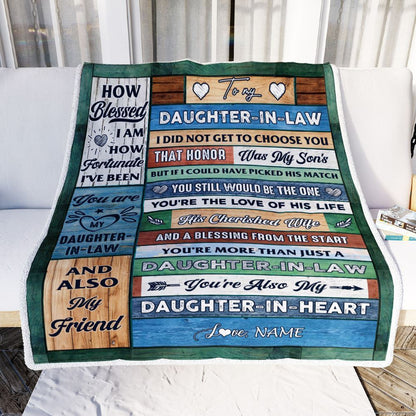 Personalized To My Daughter In Law Blanket From Mother In Law Wood You're Also My Daughter In Heart Blanket, Mother's Day Blanket, Presents For Her