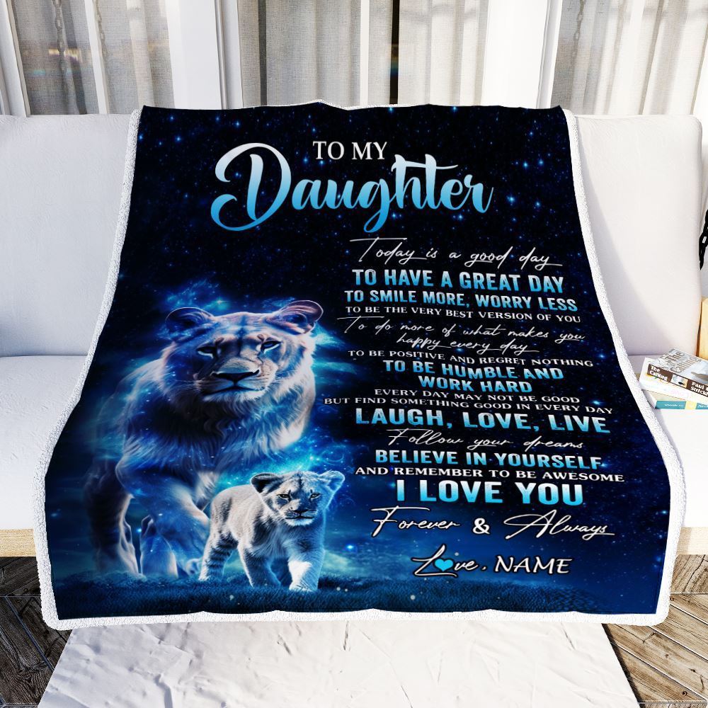 Personalized To My Daughter Lion Blanket From Mom Mother Today Is A Good Day Blanket, Mother's Day Blanket, Presents For Her