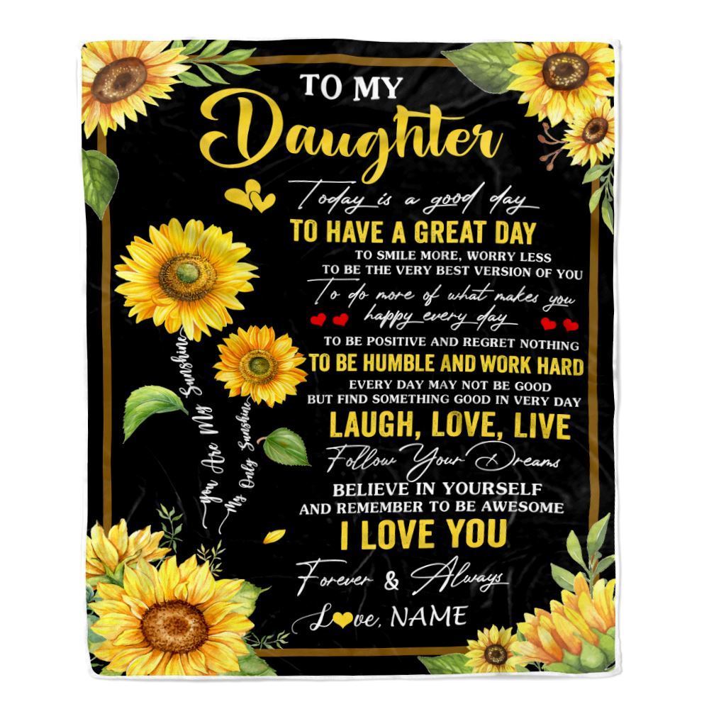 Personalized To My Daughter Sunflower Blanket From Mom Mother Every Day Laugh Love Live Blanket, Mother's Day Blanket, Presents For Her