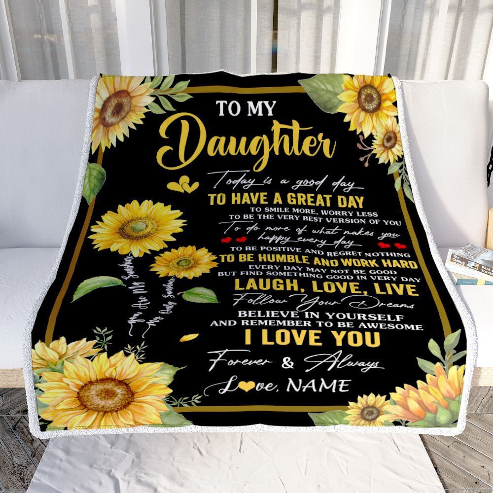 Personalized To My Daughter Sunflower Blanket From Mom Mother Every Day Laugh Love Live Blanket, Mother's Day Blanket, Presents For Her