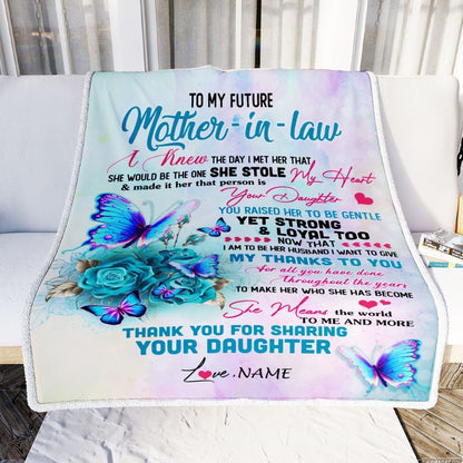 Personalized To My Future Mother In Law Blanket From Daughter Thank You For Sharing Son Blanket, Mother's Day Blanket, Presents For Her