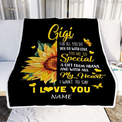 Personalized To My Gigi Blanket From Grandkids Granddaughter I Want To Say I Love You Sunfower Blanket, Mother's Day Blanket, Presents For Her