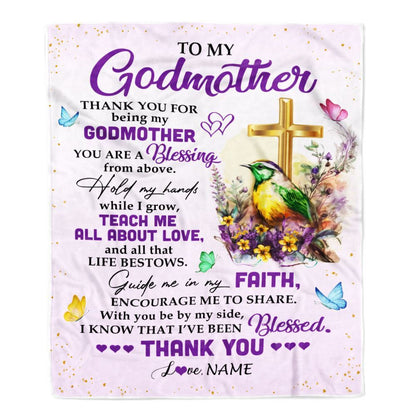 Personalized To My Godmother Blanket From Goddaughter Godson Cross Flower Thank You Blessing Blanket, Mother's Day Blanket, Presents For Her