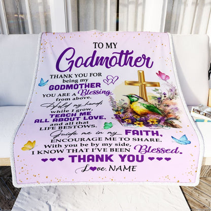 Personalized To My Godmother Blanket From Goddaughter Godson Cross Flower Thank You Blessing Blanket, Mother's Day Blanket, Presents For Her