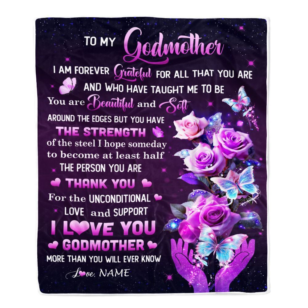 Personalized To My Godmother Blanket Thank You For Love Butterfly Blanket, Mother's Day Blanket, Presents For Her