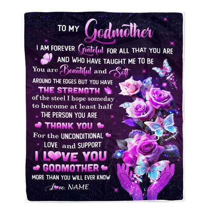Personalized To My Godmother Blanket Thank You For Love Butterfly Blanket, Mother's Day Blanket, Presents For Her