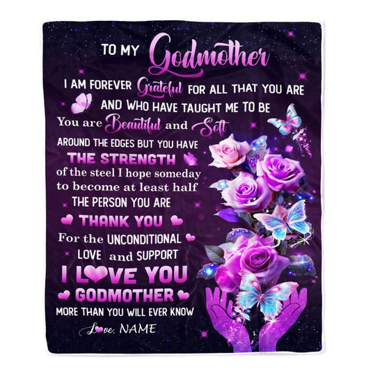 Personalized To My Godmother Blanket Thank You For Love Butterfly Blanket, Mother's Day Blanket, Presents For Her