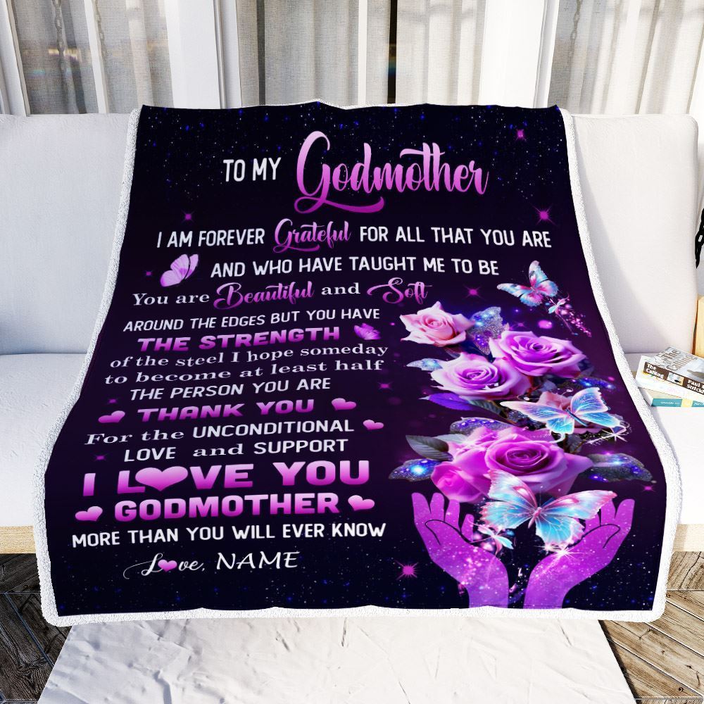 Personalized To My Godmother Blanket Thank You For Love Butterfly Blanket, Mother's Day Blanket, Presents For Her