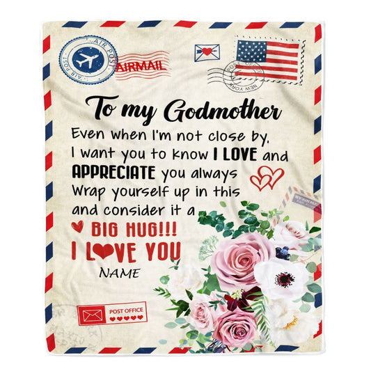Personalized To My Godmother Blanket from Goddaughter Floral Air Mail Letter I Love You Blanket, Mother's Day Blanket, Presents For Her