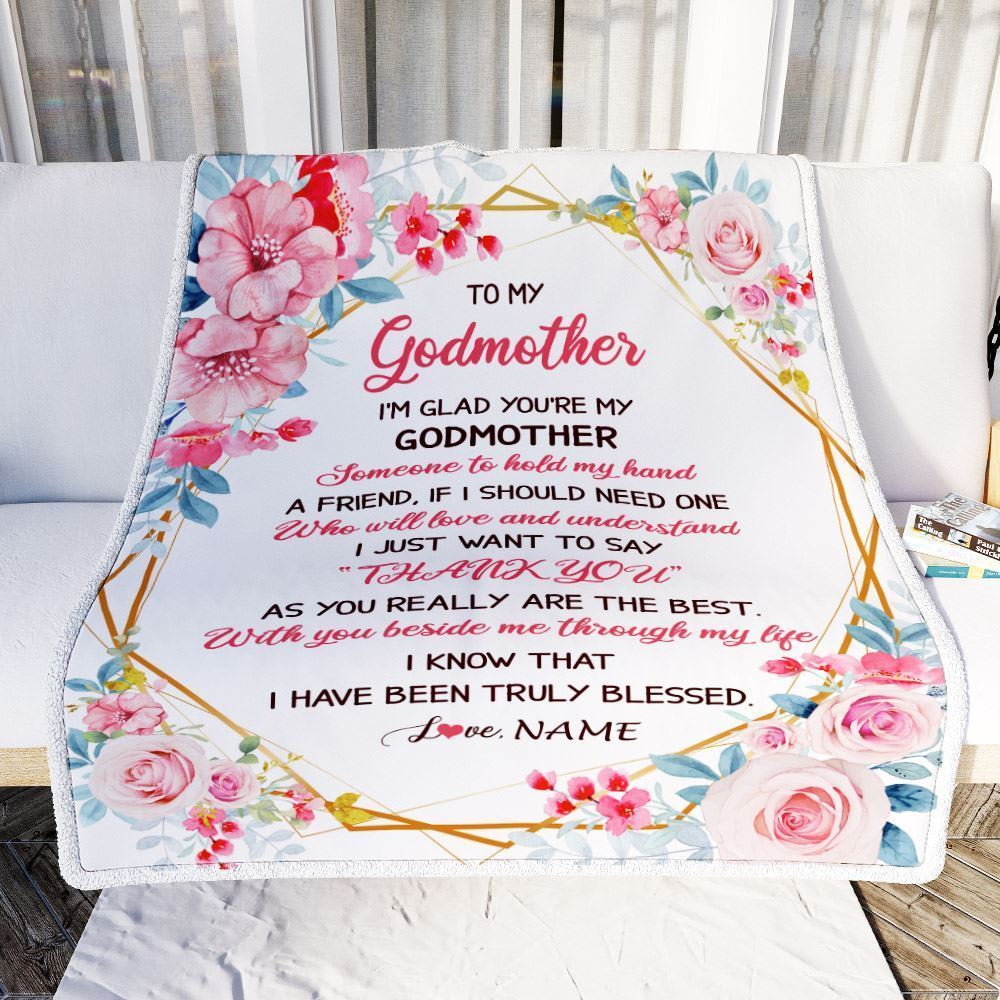 Personalized To My Godmother Blanket from Goddaughter Floral I'm Glad You're My Blanket, Mother's Day Blanket, Presents For Her