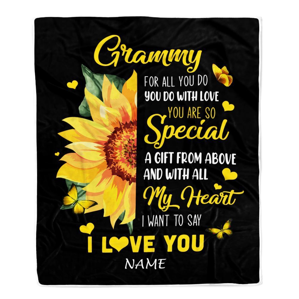 Personalized To My Grammy Blanket From Grandkids Granddaughter I Want To Say I Love You Sunfower Blanket, Mother's Day Blanket, Presents For Her