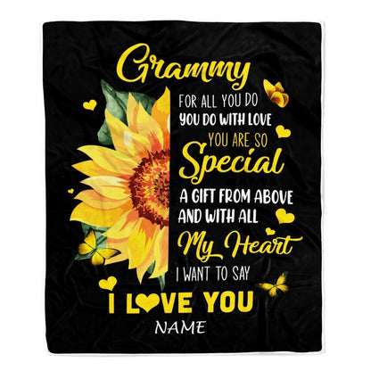 Personalized To My Grammy Blanket From Grandkids Granddaughter I Want To Say I Love You Sunfower Blanket, Mother's Day Blanket, Presents For Her