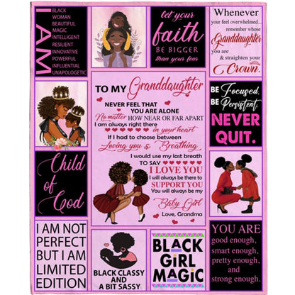 Personalized To My Granddaughter Black Girl Magic Grandma Love You Never Quit Classy Sassy Gift Ideas Blanket, Mother's Day Blanket, Gift For Her