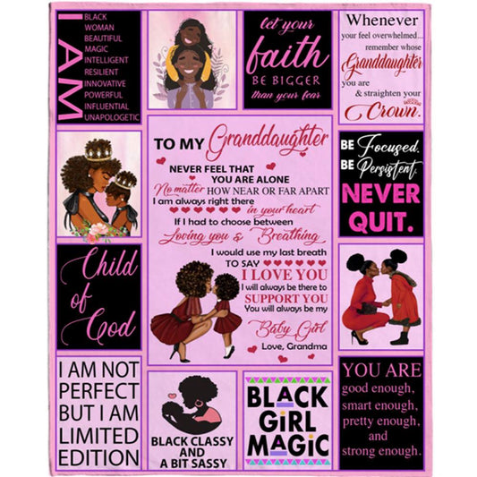 Personalized To My Granddaughter Black Girl Magic Grandma Love You Never Quit Classy Sassy Gift Ideas Blanket, Mother's Day Blanket, Gift For Her