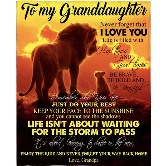 Personalized To My Granddaughter Brave Bold Beautiful Gift Ideas From Grandpa Lion Blanket, Mother's Day Blanket, Gift For Her