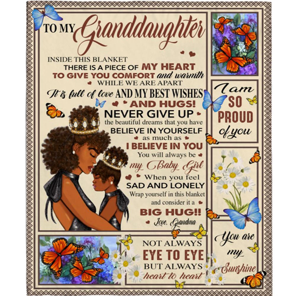 Personalized To My Granddaughter Grandma Love You Never Give Up Black Girl Gift Ideas Blanket, Mother's Day Blanket, Gift For Her