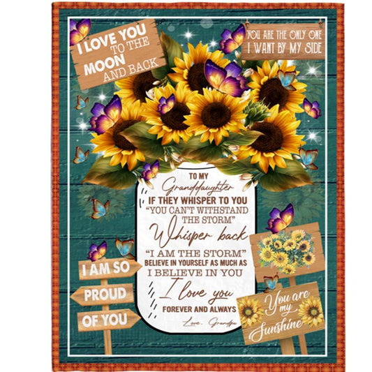 Personalized To My Granddaughter Grandpa Love You Sunflower Gift Ideas Blanket, Mother's Day Blanket, Gift For Her