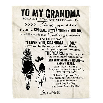 Personalized To My Grandma Blanket From Granddaughter For All The Times That I Forgot To Thank You Blanket, Mother's Day Blanket, Presents For Her