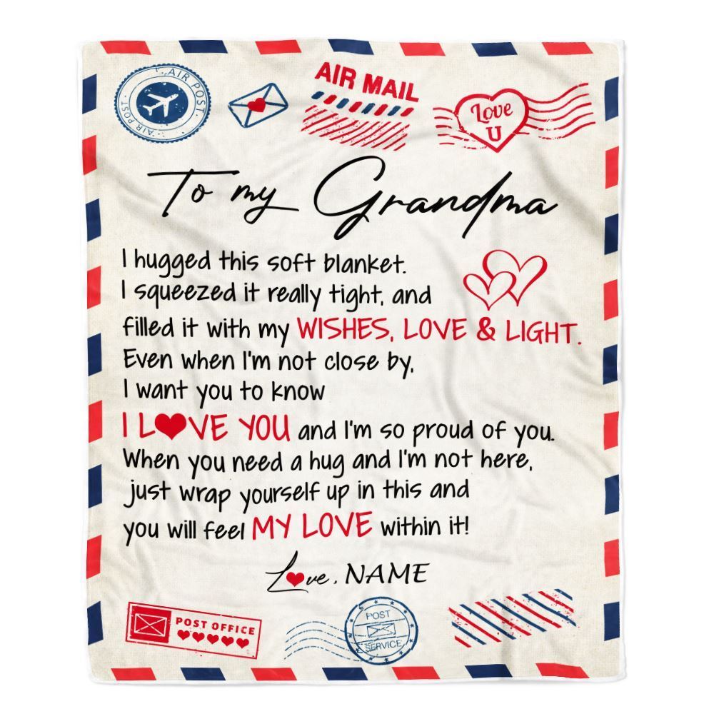 Personalized To My Grandma Blanket From Grandkids Grandson Air Mail Letter I Love You Blanket, Mother's Day Blanket, Presents For Her