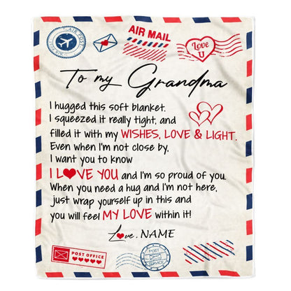 Personalized To My Grandma Blanket From Grandkids Grandson Air Mail Letter I Love You Blanket, Mother's Day Blanket, Presents For Her