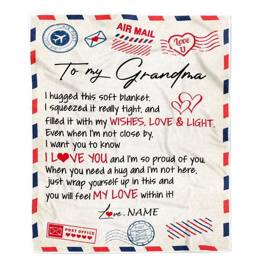 Personalized To My Grandma Blanket From Grandkids Grandson Air Mail Letter I Love You Blanket, Mother's Day Blanket, Presents For Her