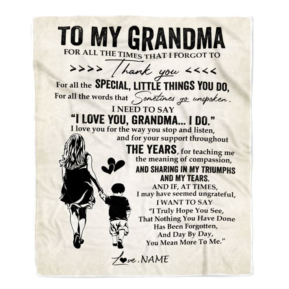 Personalized To My Grandma Blanket From Grandson For All The Times That I Forgot To Thank You Blanket, Mother's Day Blanket, Presents For Her