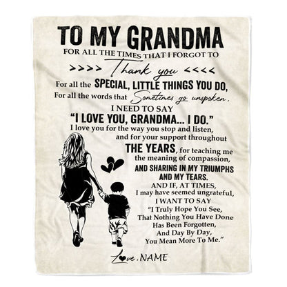 Personalized To My Grandma Blanket From Grandson For All The Times That I Forgot To Thank You Blanket, Mother's Day Blanket, Presents For Her