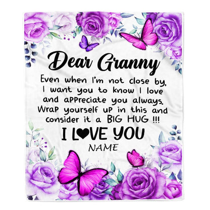 Personalized To My Granny Blanket From Granddaughter Grandson Butterfly Love And Appreciate Blanket, Mother's Day Blanket, Presents For Her