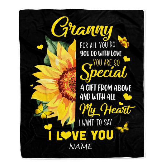 Personalized To My Granny Blanket From Grandkids Granddaughter I Want To Say I Love You Sunfower Blanket, Mother's Day Blanket, Presents For Her