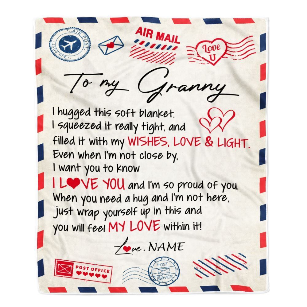 Personalized To My Granny Blanket From Grandkids Grandson Air Mail Letter I Love You Blanket, Mother's Day Blanket, Presents For Her