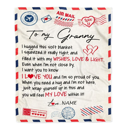 Personalized To My Granny Blanket From Grandkids Grandson Air Mail Letter I Love You Blanket, Mother's Day Blanket, Presents For Her