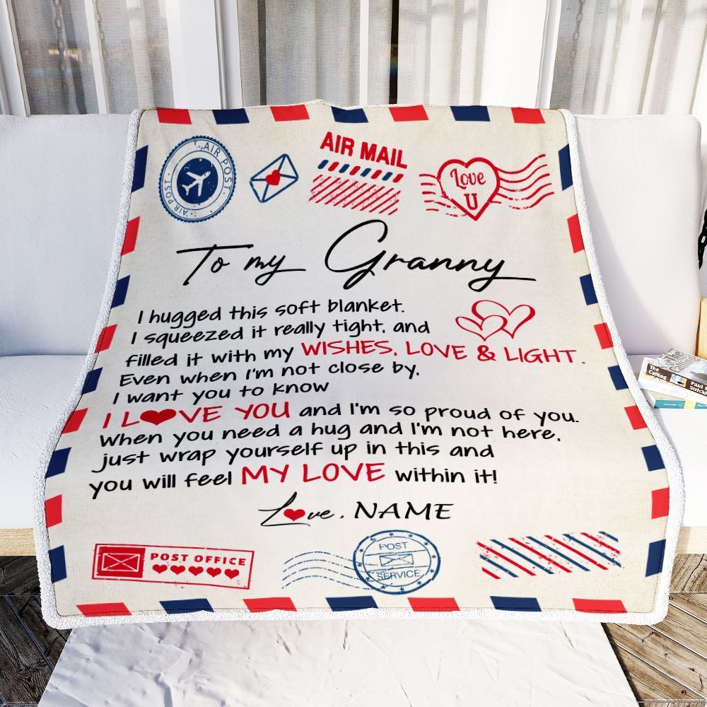Personalized To My Granny Blanket From Grandkids Grandson Air Mail Letter I Love You Blanket, Mother's Day Blanket, Presents For Her